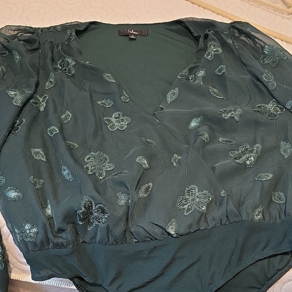 Lulus Emerald Green Bodysuit with Floral Details